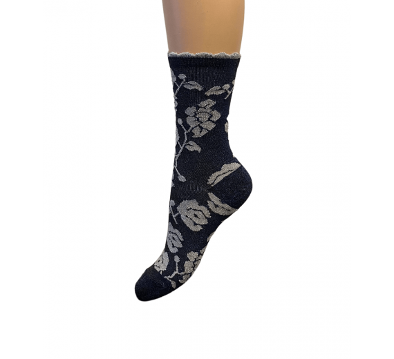Decoy damestrømpe - Glitter Blomst Blå str. 37-39