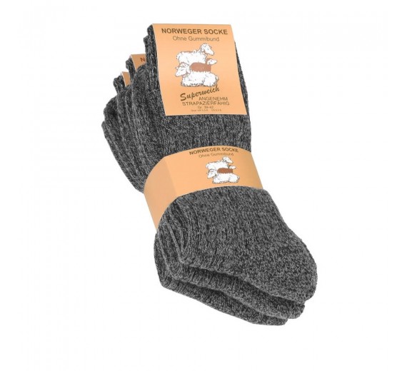 3 par mørkegrå uldsokker uden topelsatik, str. 43-46