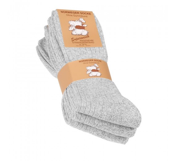 3 par lysegrå uldsokker uden topelsatik, str. 43-46