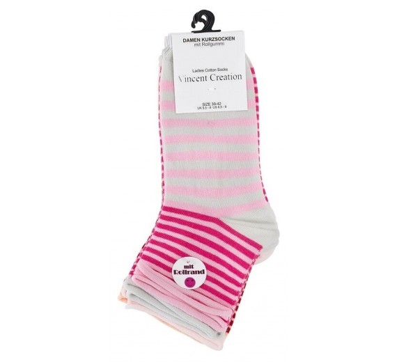 4 Par Strømper Med Rullekant Berry Stripes 4 Par Strømper Med Rullekant Berry Stripes