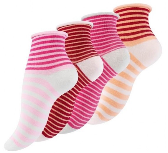 4 Par Strømper Med Rullekant Berry Stripes 4 Par Strømper Med Rullekant Berry Stripes