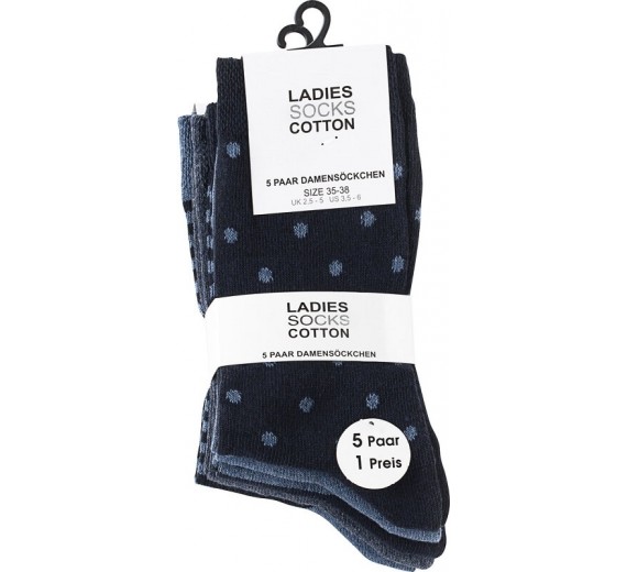5-Pak Damestrømper "Dot Stripe" Blå - Str. 35-38