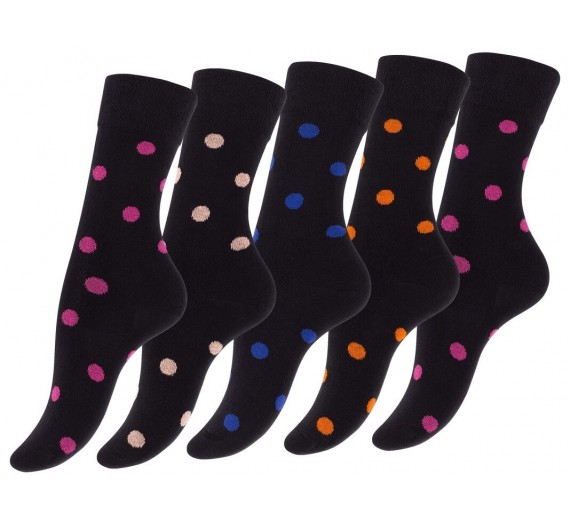5-Pak Casual Damestrømper Sort Med Prikker - Str. 35-38