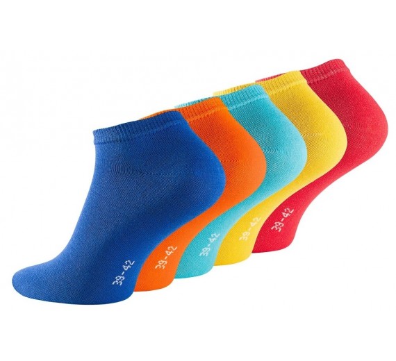 5 par korte ankelstrømper unisex, "Fun Colors" str. 47-50