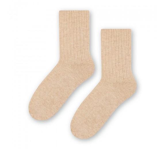 Uldsokker med riflet skaft - Beige str. 35-37 