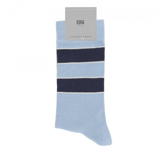 Socks CPH herrestrømper med brede striber, støvet blå, str. 40-44