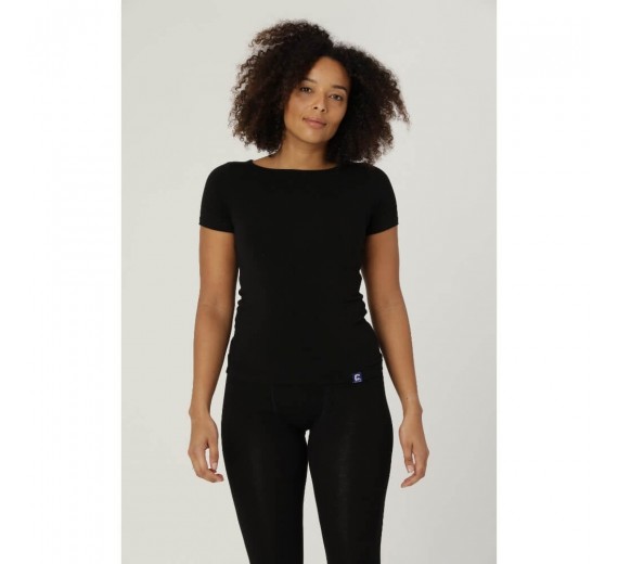 T-shirt i merinould, dame, Coastland of Denmark, sort, str. Small