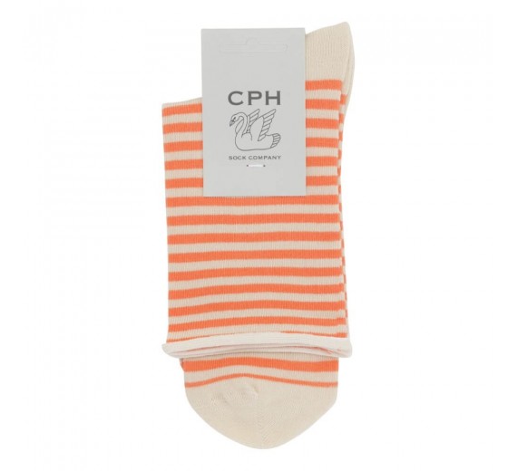 Bomulds rullestrømpe fra Socks CPH - Orange Striber str. 36-39
