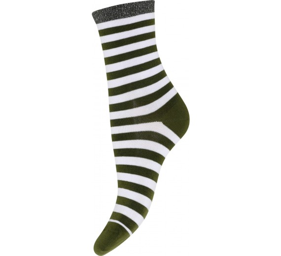 Stribet damestrømpe med glitter fra DECOY - Army str. 37-41