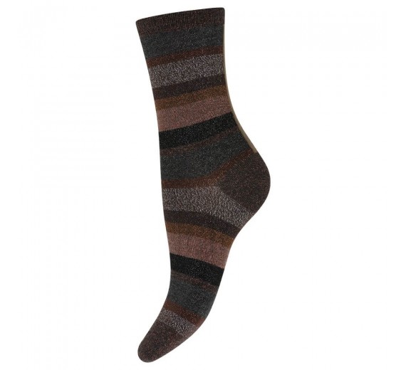 Decoy glimmerstrømper, stribede, brun, str. 37-41