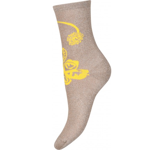 Decoy damestrømpe - Glitter Blomst Gul str. 37-41