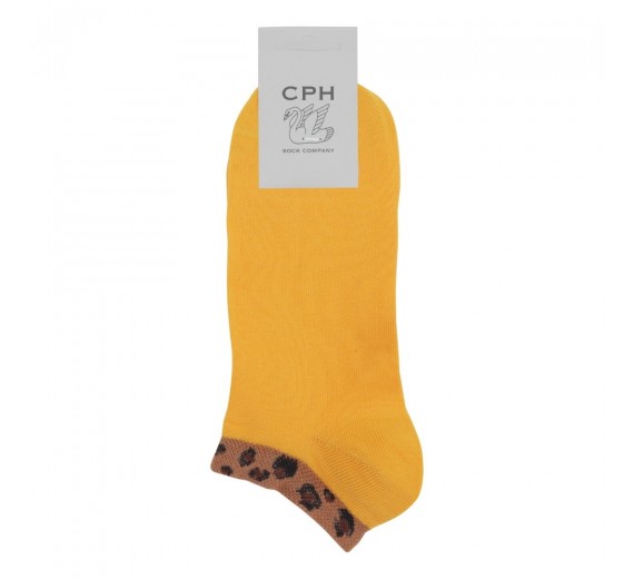 Korte ankelstrømper fra Socks CPH - Orange Leopard str. 36-39