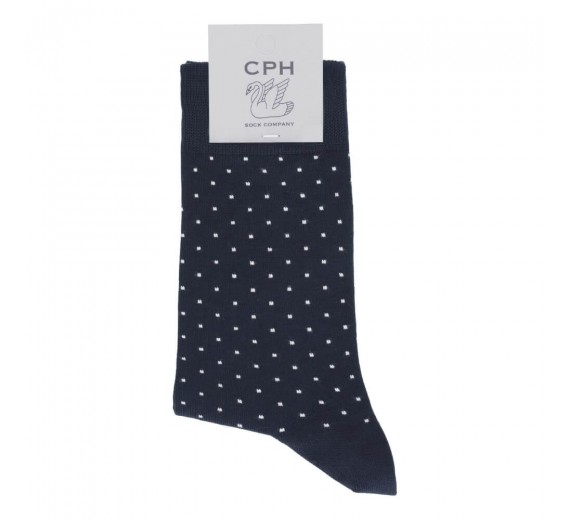 Herrestrømper med prikker, navy, CPH Sock Company, str. 45-48