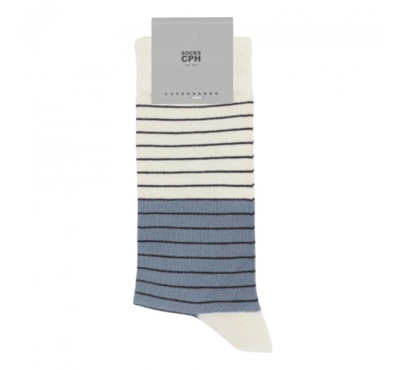 Socks CPH herrestrømper med striber, blå / hvid, str. 40-44