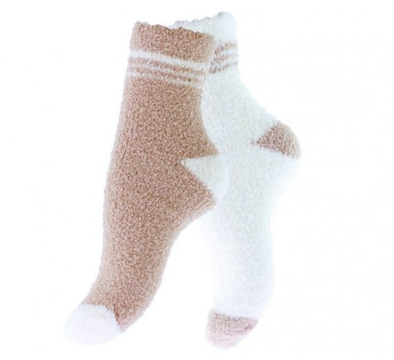 2 Par Hyggesokker Beige Og Hvid - Str. 35-42