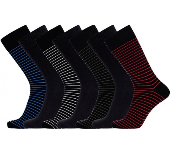 7 Par JBS Bambus Strømper I Gaveæske, Sorte og Stribede - Str. 45-48
