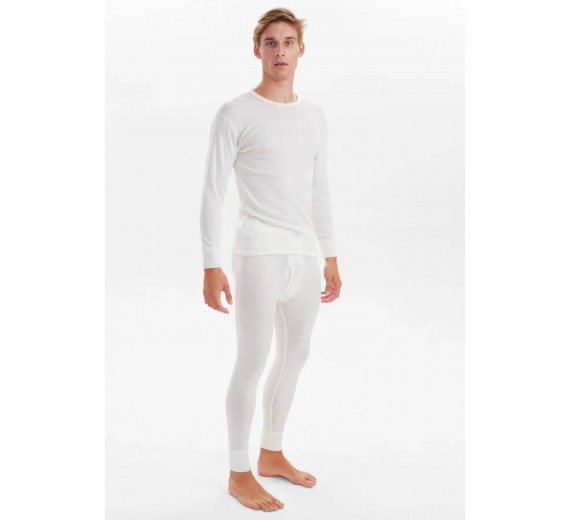 Langærmet t-shirt i 100% merino uld til mænd, JBS, hvid, str. large