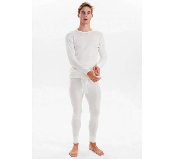 Langærmet t-shirt i 100% merino uld til mænd, JBS, hvid, str. 2XL