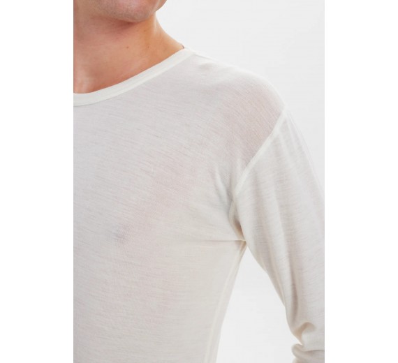 Langærmet t-shirt i 100% merino uld til mænd, JBS, hvid, str. small 