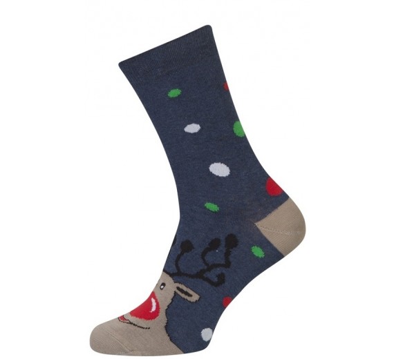 Julesokker - Rudolf - Vinterstrik - Blå str. 35-38