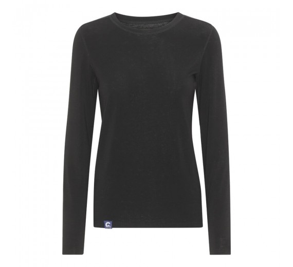Langærmet t-shirt i merinould, dame, Coastland of Denmark, sort, str. Medium