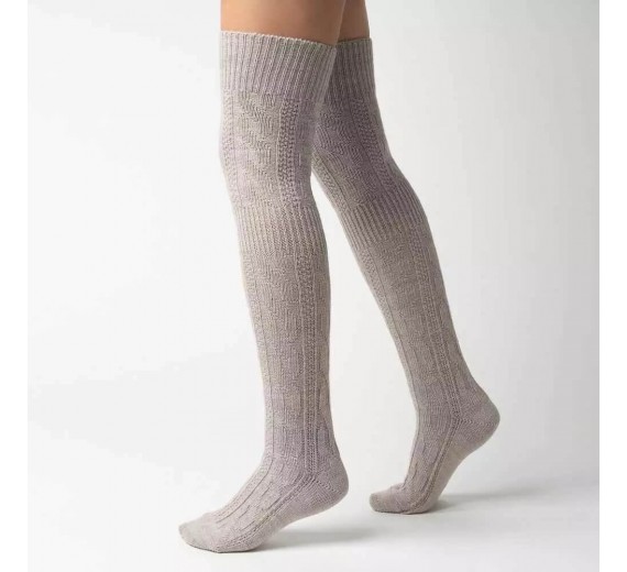 Over-Knee Kraftig Uld Damestrømper - Beige str. 38-40