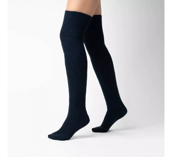 Over-Knee Kraftig Uld Damestrømper - Navy str. 38-40