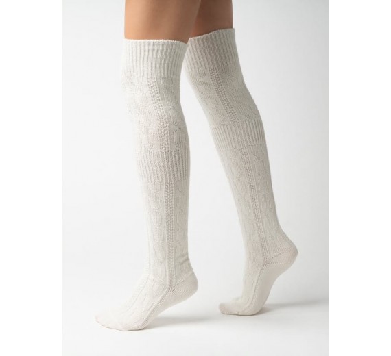 Over-Knee Kraftig Uld Damestrømper - Råhvid str. 38-40