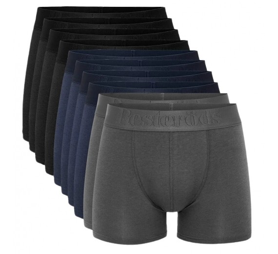 10 par Resteröds bambus underbukser i gaveæske, grå, navy, sort, str. XL