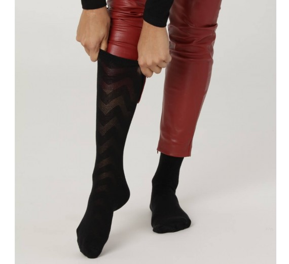 Socks CPH- Damestrømpe. Zig-Zag strukturstrik-Sort