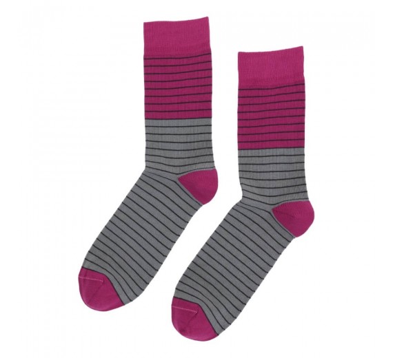 Socks CPH herrestrømper med striber, fuchsia / grå, str. 45-48