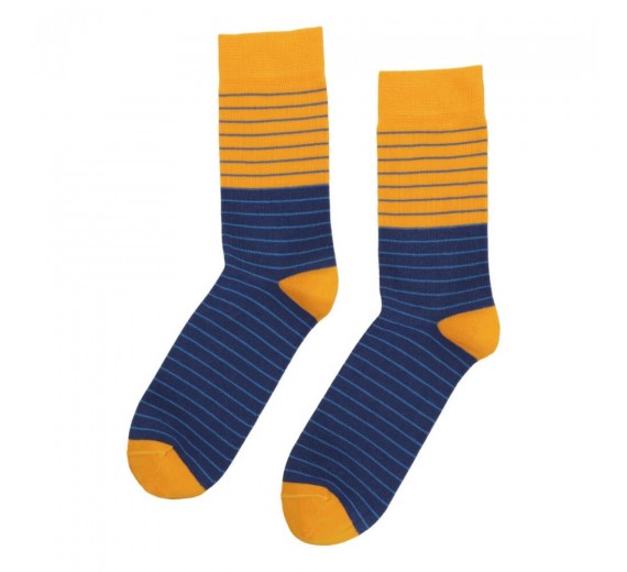 Socks CPH herrestrømper med striber, blå / orange, str. 45-48