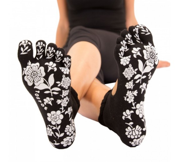 Sorte Yoga & Pilates Anti-Slip Tåstrømper Str. 35-38