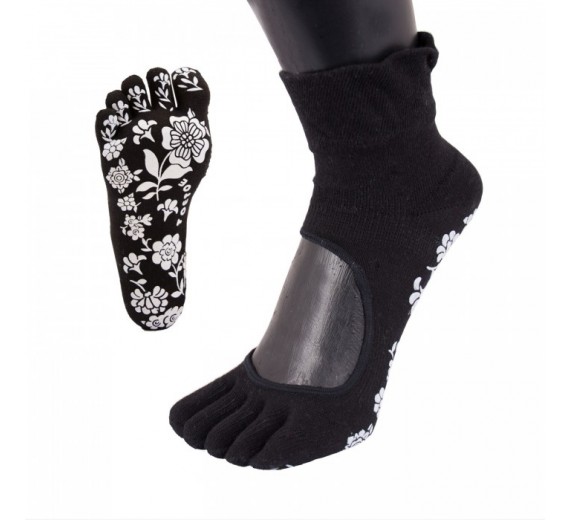 Sorte Yoga & Pilates Anti-Slip Tåstrømper Str. 35-38