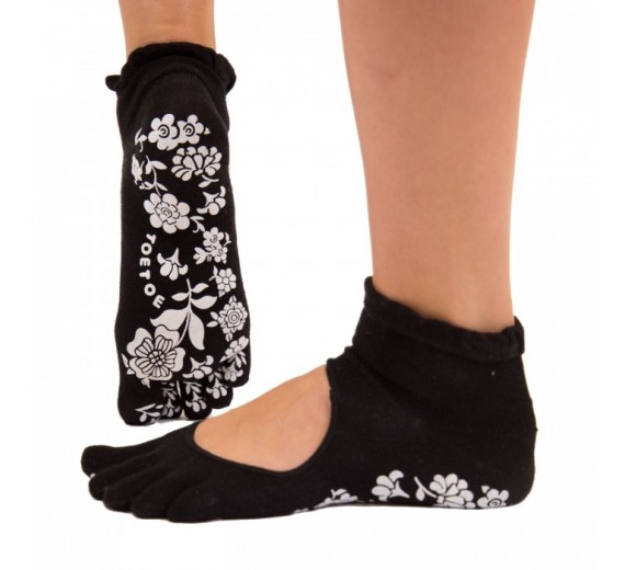 Sorte Yoga & Pilates Anti-Slip Tåstrømper Str. 35-38