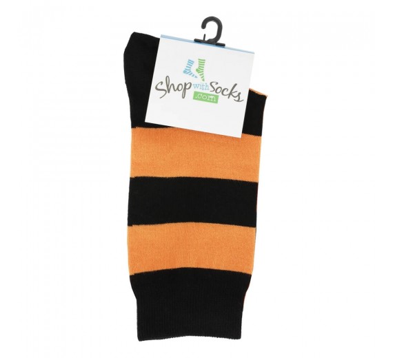 Sort og Orange stribede strømper - Str. 35-38