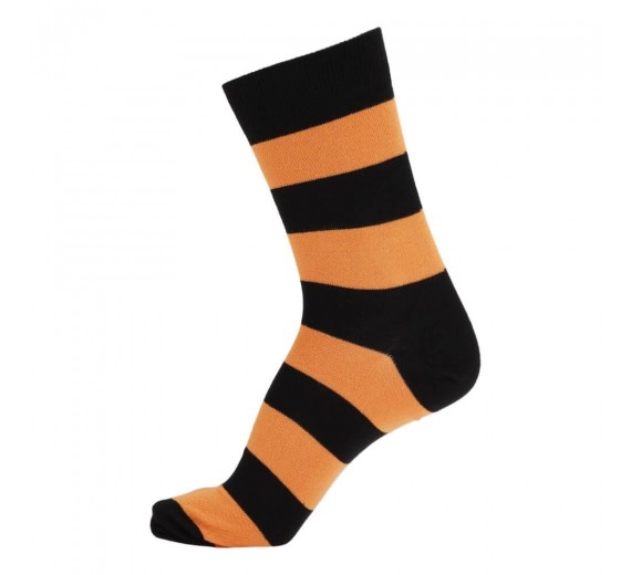 Sort og Orange stribede strømper - Str. 35-38