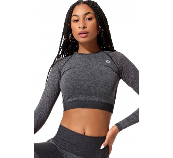 Sports crop top med lange ærmer, sort, str. small
