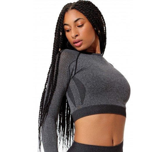 Sports crop top med lange ærmer, sort, str. small