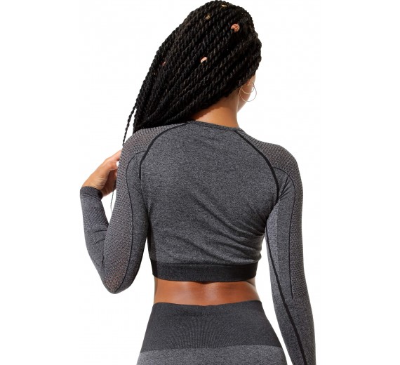 Sports crop top med lange ærmer, sort, str. small