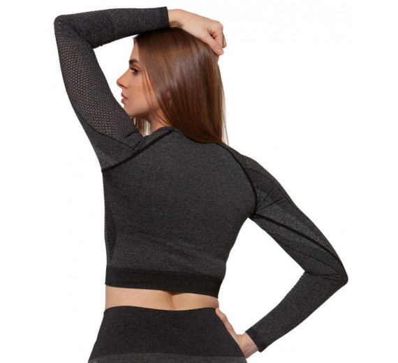 Sports crop top med lange ærmer, sort, str. medium