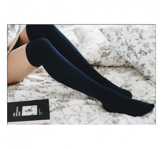 Over-Knee Bomulds Damestrømper - Navy str. 38-40