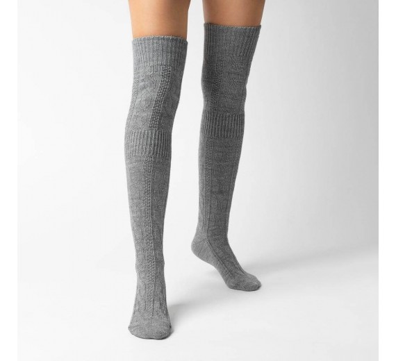 Over-Knee Kraftig Uld Damestrømper - Grå str. 35-37