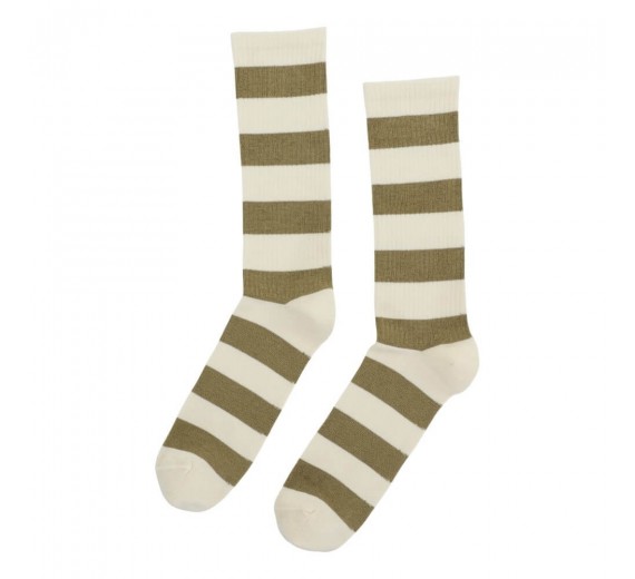 Socks CPH tennissokker til mænd, stribede, råhvid / olivengrøn, str. 40-44