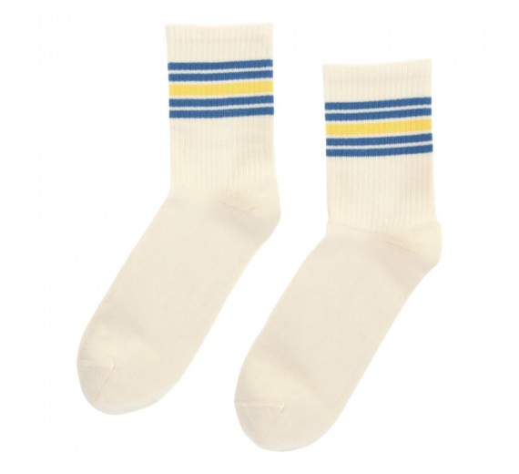 Socks CPH tennissokker, unisex, stribede, råhvid / gul, str. 40-44