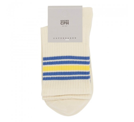 Socks CPH tennissokker, unisex, stribede, råhvid / gul, str. 45-48