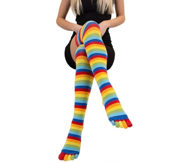 ToeToe Essential Over Knee Stribede, Rainbow - str. 35-46