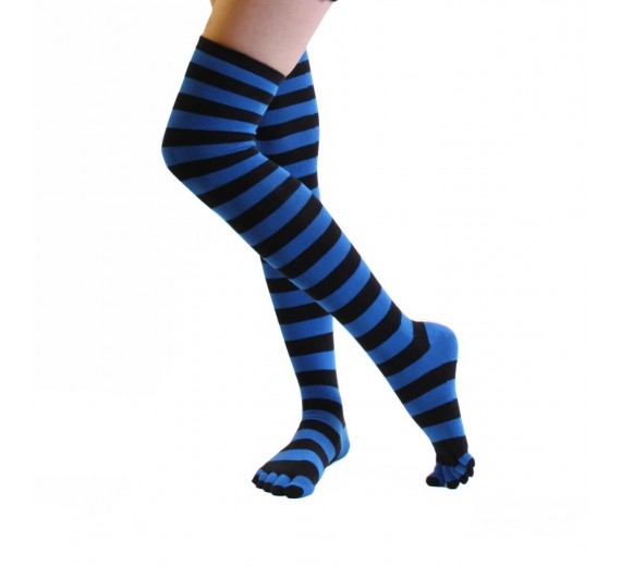 Stribede Over-knee tåsokker, ToeToe Essential Sort/Blå, Str. 35-46