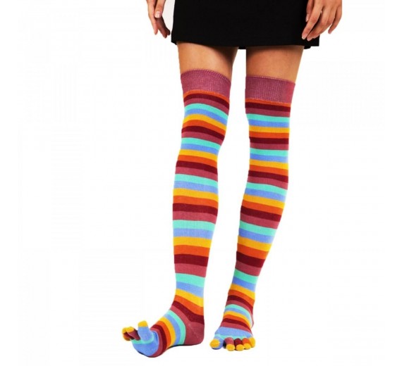 Stribede Over-knee tåsokker, ToeToe Essential, Meadow, Str. 35-46