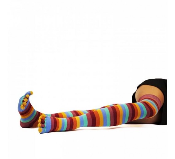 Stribede Over-knee tåsokker, ToeToe Essential, Meadow, Str. 35-46